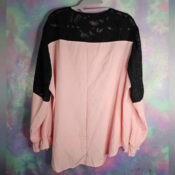 SHEIN Blush Pink & Black Contrast Eyelet Lace Flounce Sleeve Blouse Size 3XL - Picture 13 of 15